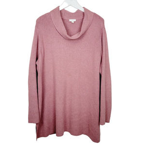 J. Jill Women's Heather Pink Cowl Neck Longline Tight Knit Sweater - Size 2X